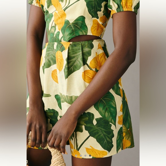 FARM Rio Yellow and Green Leaf Print Cut Out Romper - size large - Picture 3 of 5